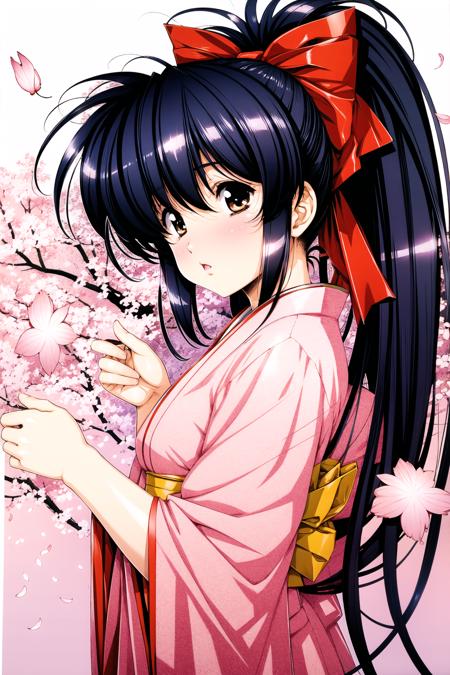 10565-697317594-1girl, solo, bow,long hair, red bow, japanese clothes, ponytail, hair bow, brown eyes, black hair, blue hair, cherry blossoms, _.png